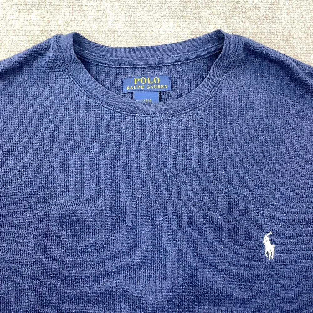 Polo Ralph Lauren T Shirt‎ Mens Large Navy Blue Waffle Knit Thermal Pony Logo